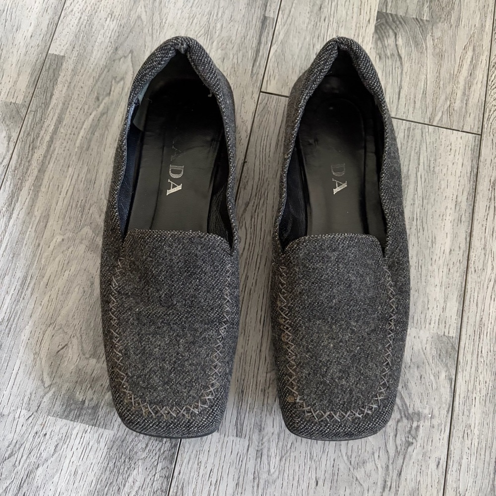 Prada Gray Wool Slip-On Loafers